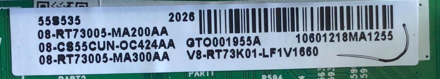 KIT DE TARJETAS PARA TV TCL SMART TV / MAIN 08-CS55CUN-OC424AA / 40-RT73H2-MAA2HG / RT73H2 / RTD2873 / T-CON 342911009L / ST5461D13-2-C-2 / DRIVER 08-D55S530-DR200AA / 40-D55S53-DRB2LG / FUENTE 08-P241W0L-PW200AE / 40-P241WL-PWE1CG / MODELO 55S535 - Imagen 4